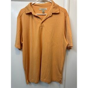 Tommy Bahama Mens Large Orange Textured Modal Blend‎ Short Sleeve Polo Shirt